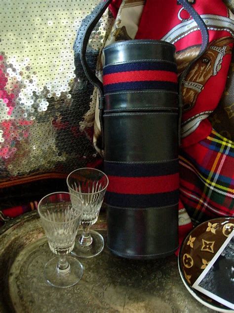 Ultra RARE Vintage GUCCI Thermos Navy Red Webbing 